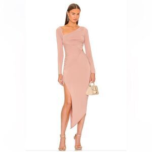 Michael Costello x Revolve Ansel Midi Dress Nude Neutral Cut Out Stretch S flaw